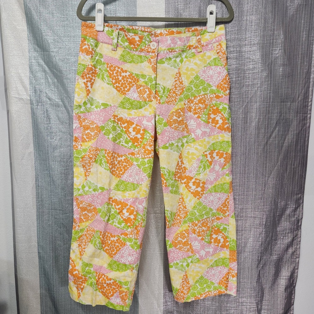 Vintage Preppy Floral Key West Patchwork Crop Pants Women Size 6 Coastal Capris